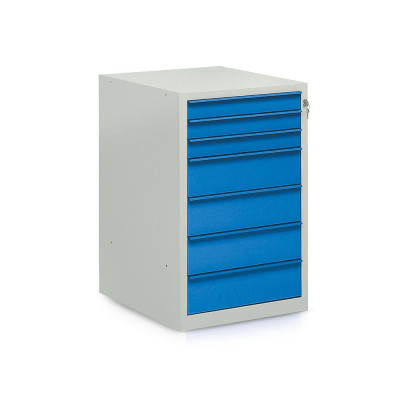 Drawer unit for bench with 7 drawers mm. 550Lx665Dx860H. Grey/blue.