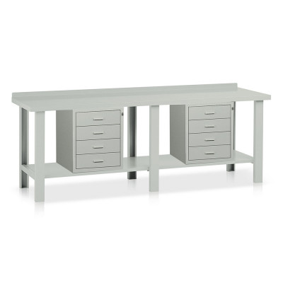 Workbench with top in sheet metal 2 chests of drawers mm. 2500Lx750Dx885H. Grey.