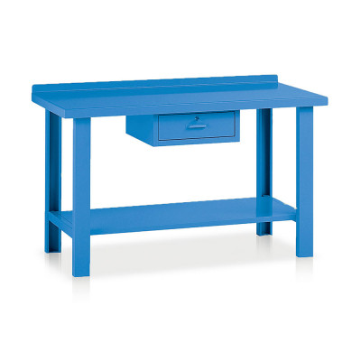 Bench with top in sheet metal and 1 drawers mm. 1500Lx750Dx885H. Blue.