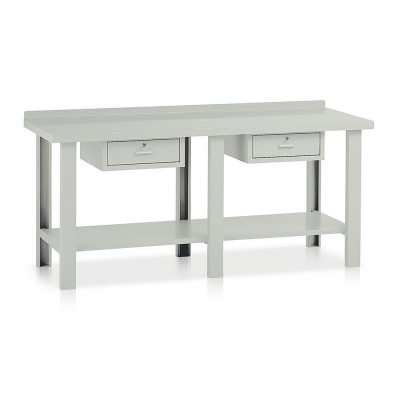 Bench with top in sheet metal and 2 drawers mm. 2000Lx750Dx885H. Grey.