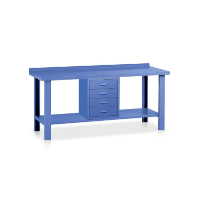 Workbench with top in sheet metal 1 chest of drawers mm. 2000Lx750Dx885H. Blue.