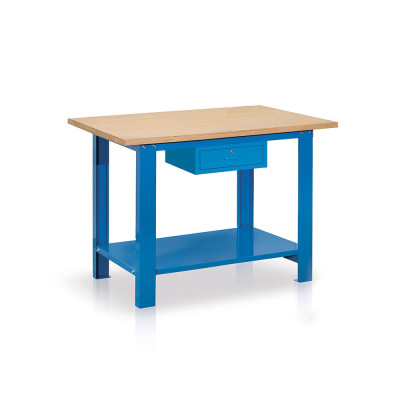 Bench with wooden top and drawer mm. 1024Lx750Dx880H. Blue.