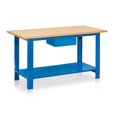 Bench with wooden top and drawer mm. 1500Lx750Dx880H. Blue.