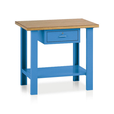 Bench with wooden top and drawer mm. 1000Lx750Dx900H. Blue.