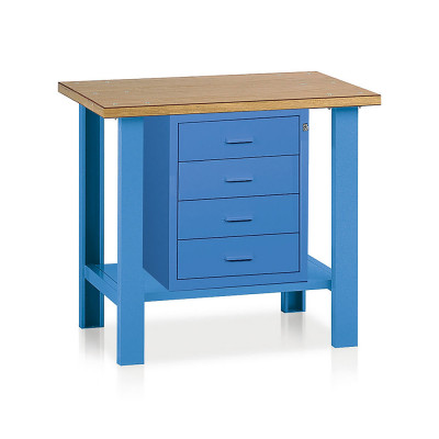 Bench with wooden top and chest of drawers mm. 1000Lx750Dx900H. Blue.