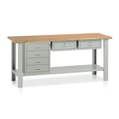 Bench with wooden top, 1 chest of drawers and 2 drawers mm. 2000Lx750Dx900H. Grey.