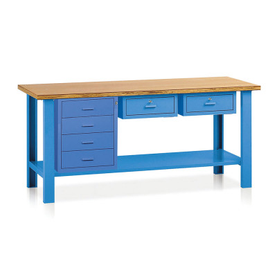 Bench with wooden top, 1 chest of drawers and 2 drawers mm. 2000Lx750Dx990H. Blue.