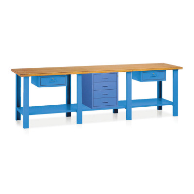 Bench with wooden top, 1 chest of drawers and 2 drawers mm. 3000Lx750Dx990H. Blue.
