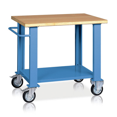 Bench with wooden top, 4 wheels mm. 1000Lx750Dx900H. Blue.