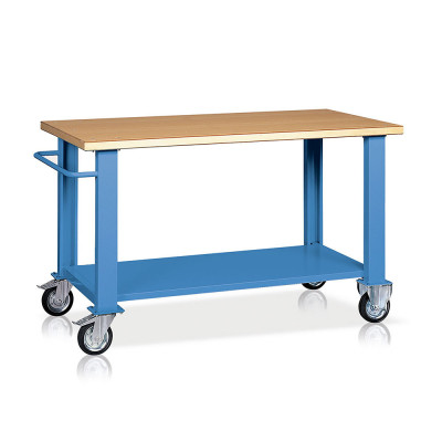 Bench with wooden top, 4 wheels mm. 1500Lx750Dx900H. Blue.