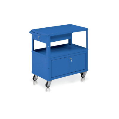 Trolley 3 trays, 1 chest, 1 box mm. 910Lx450Dx810H. Blue.