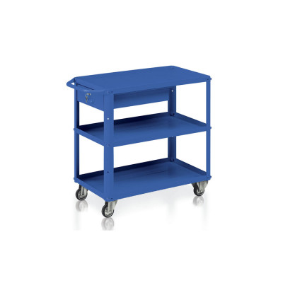 Trolley 3 trays, 1 box mm. 910Lx450Dx810H. Blue.