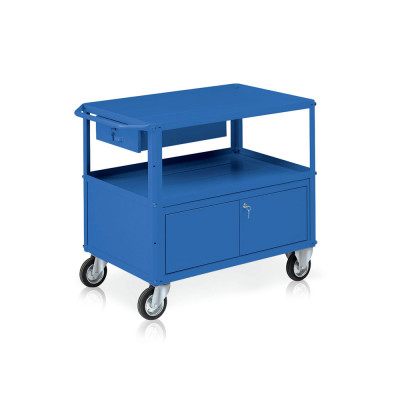Trolley 3 trays, 1 chest, 1 box mm. 1040Lx600Dx865H. Blue.