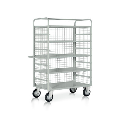 Trolley 4 extractable shelves and mesh mm. 1320Lx660Dx1770H. Grey.