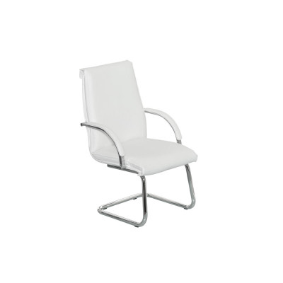 Interlocutory armchair with covered armrests, medium backrest, white eco-leather upholstery
