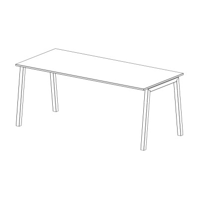 Desk with V legs. Top in white melamine. Sizes: mm 1600Lx800Dx740H.