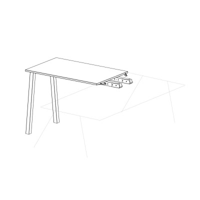 Attachable extension for desk with V legs. Top in white melamine. Sizes: mm 1200Lx600Dx740H.