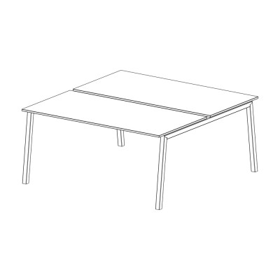 Desk with shelves of mm 1600x800 opposed with V legs. White melamine shelves. Sizes: mm 1600Lx1650Dx740H.