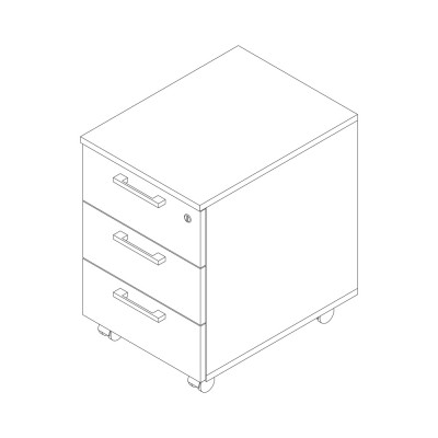 Drawer unit in melamine on wheels with 3 drawers, colour white. Sizes: 415Lx550Dx600H mm.