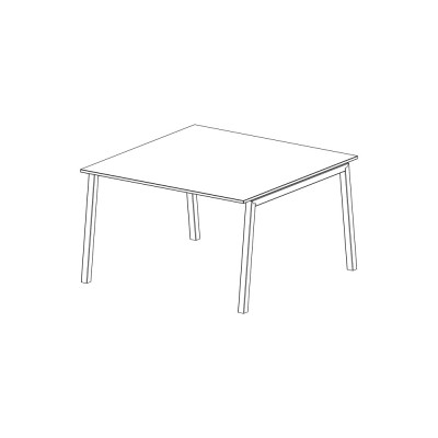 Square meeting table with V legs. Top in white melamine. Sizes: mm 1250Lx1250Dx740H.