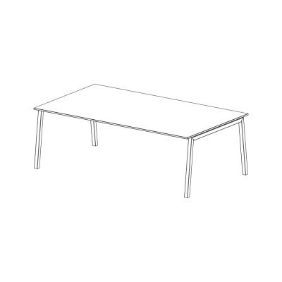 Rectangular meeting table with V legs. Top in white melamine. Sizes: mm 2200Lx1250Dx740H.