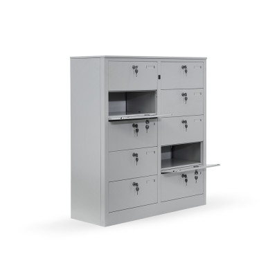 Metal folder-holder with 10 boxes with single locking. Sizes: 900Lx365Dx1060H mm.