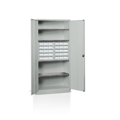 Cabinet with hinged doors 4 floors and 2 drawer unit with 15 drawers mm. 1000Lx400Dx2000H Grey.