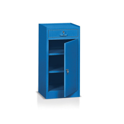 Hinged door cabinet with 2 shelves and 1 box mm. 500Lx400Dx1000H. Blue.