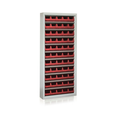 Shelf with 55 containers red mm. 840Lx270Dx2000H.