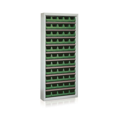Shelf with 55 containers green mm. 840Lx270Dx990H.