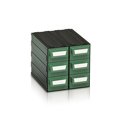 Drawer unit with 6 drawers green and 12 dividers mm. 225Lx263Dx228H.
