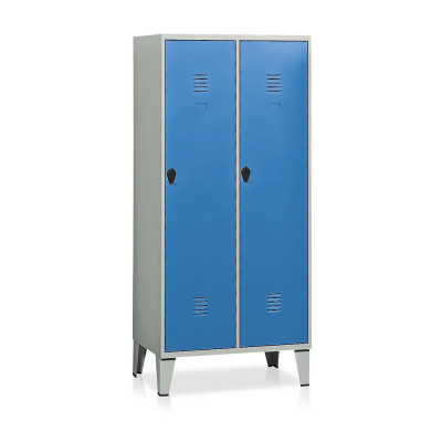 Locker with 2 compartments with partition mm. 810Lx500Dx1800H. Grey/blue.