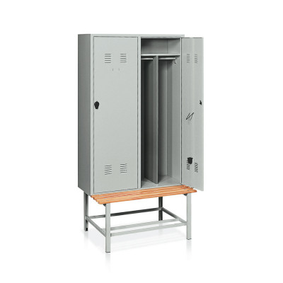 2-compartment locker cabinet with partition and bench mm. 1000Lx820Dx2065H.