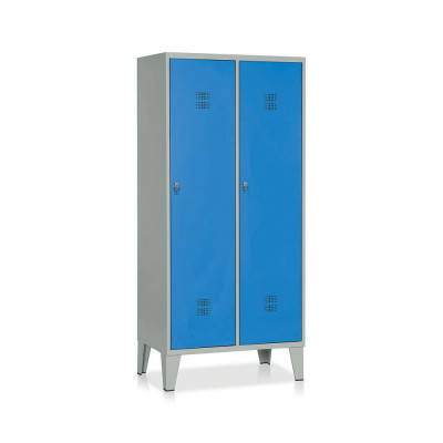 Locker with 2 compartments with partition mm. 810Lx500Dx1800H. Grey blue.